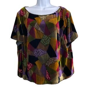 Vintage Vie by Victoria Royal Patchwork Beaded Velvet Top Size 22 Art To Wear